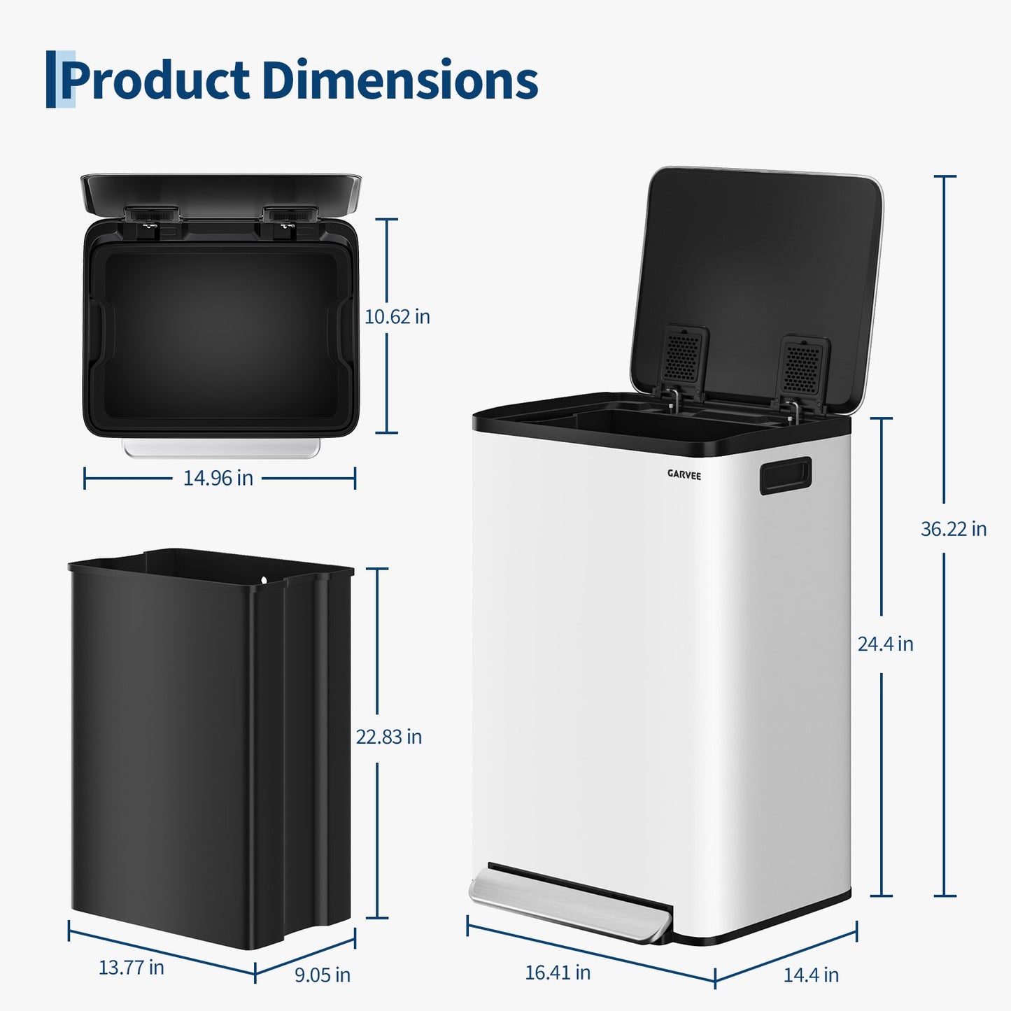 Garvee 13 Gallon Stainless Steel Kitchen Step Trash Can,Soft Close Lid, Fingerprint Resistant