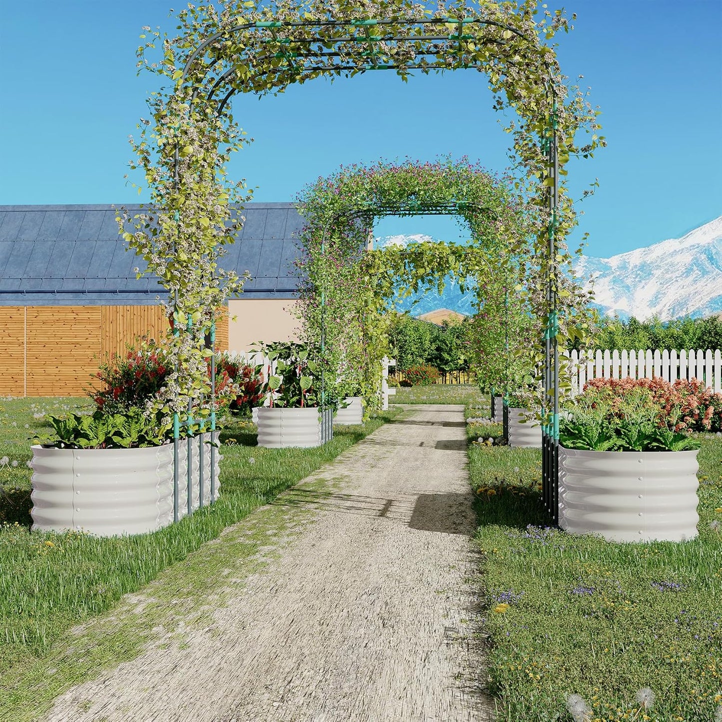 Goldensoil Raised Garden Bed with 95" H Tall Arch Trellis for Climbing Vegetables Flowers