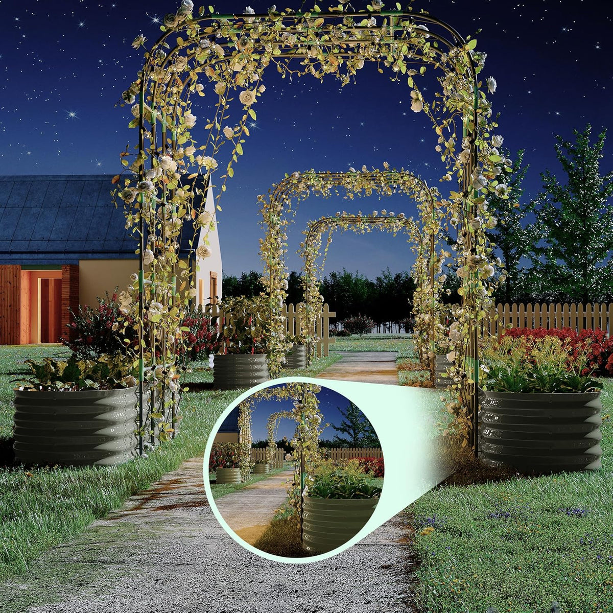 Riedhoff 2 Pack Raised Garden Bed Kit 6.56*1.96*1.47', with 7.87' Tall Arch Trellis