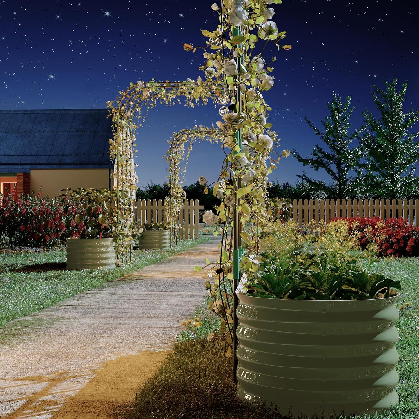 Goldensoil Raised Garden Bed with 95" H Tall Arch Trellis for Climbing Vegetables Flowers