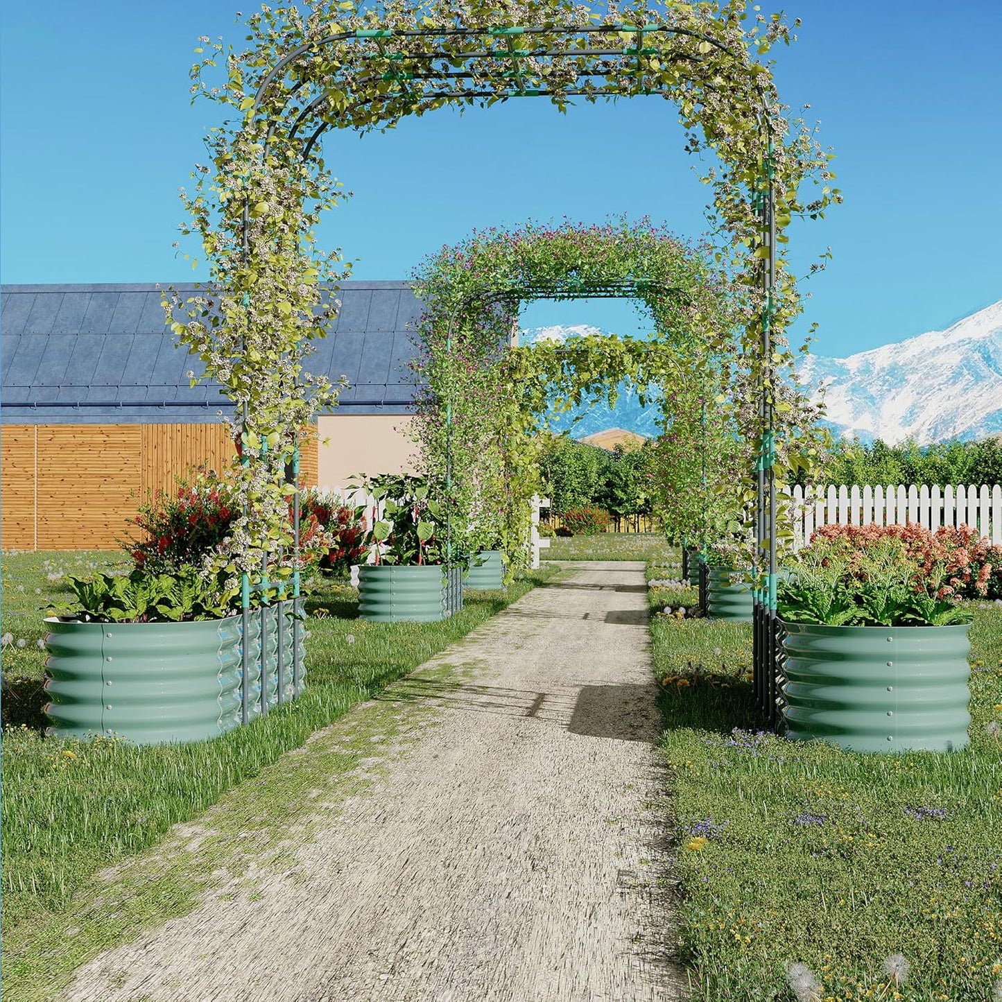 Goldensoil Raised Garden Bed with 95" H Tall Arch Trellis for Climbing Vegetables Flowers