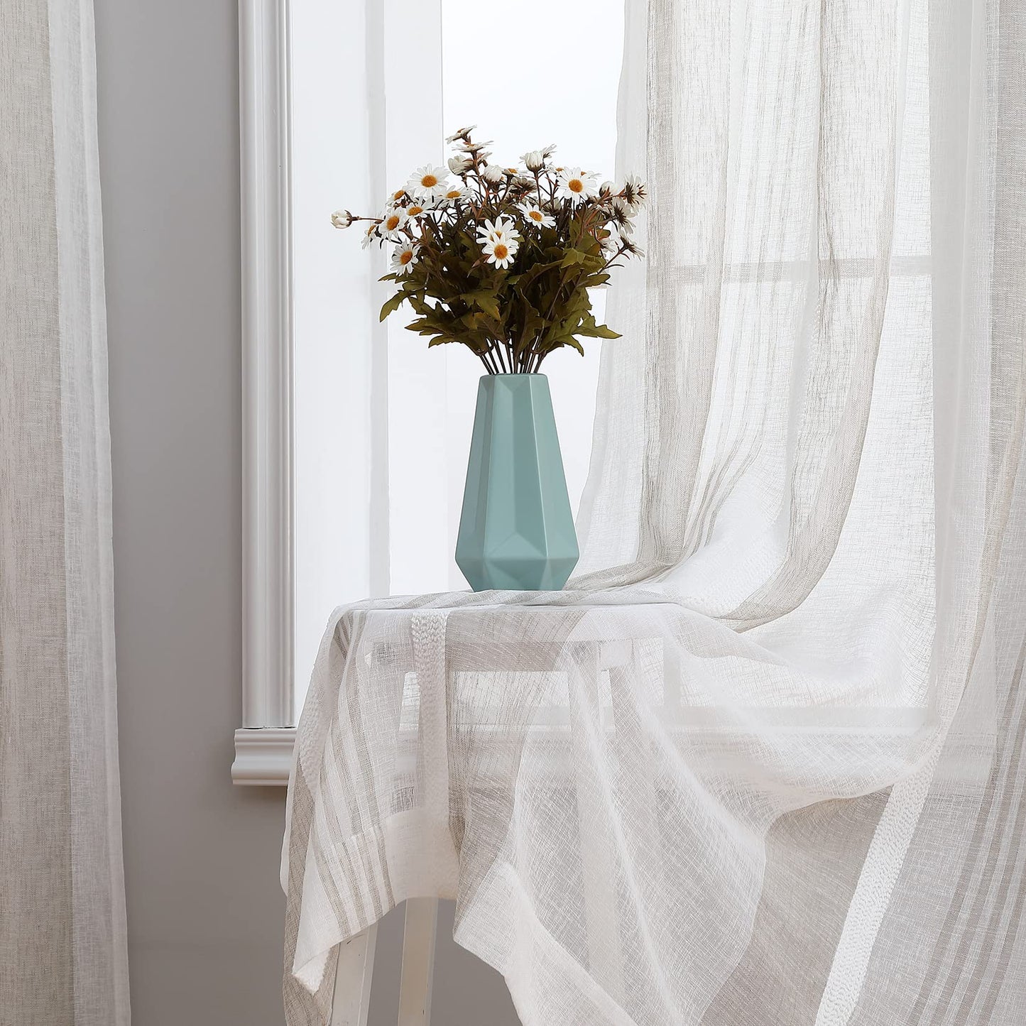 CAROMIO 52 inch W Sheer Curtains for Living Room Bedroom Beige 52 inch W x54 inch L
