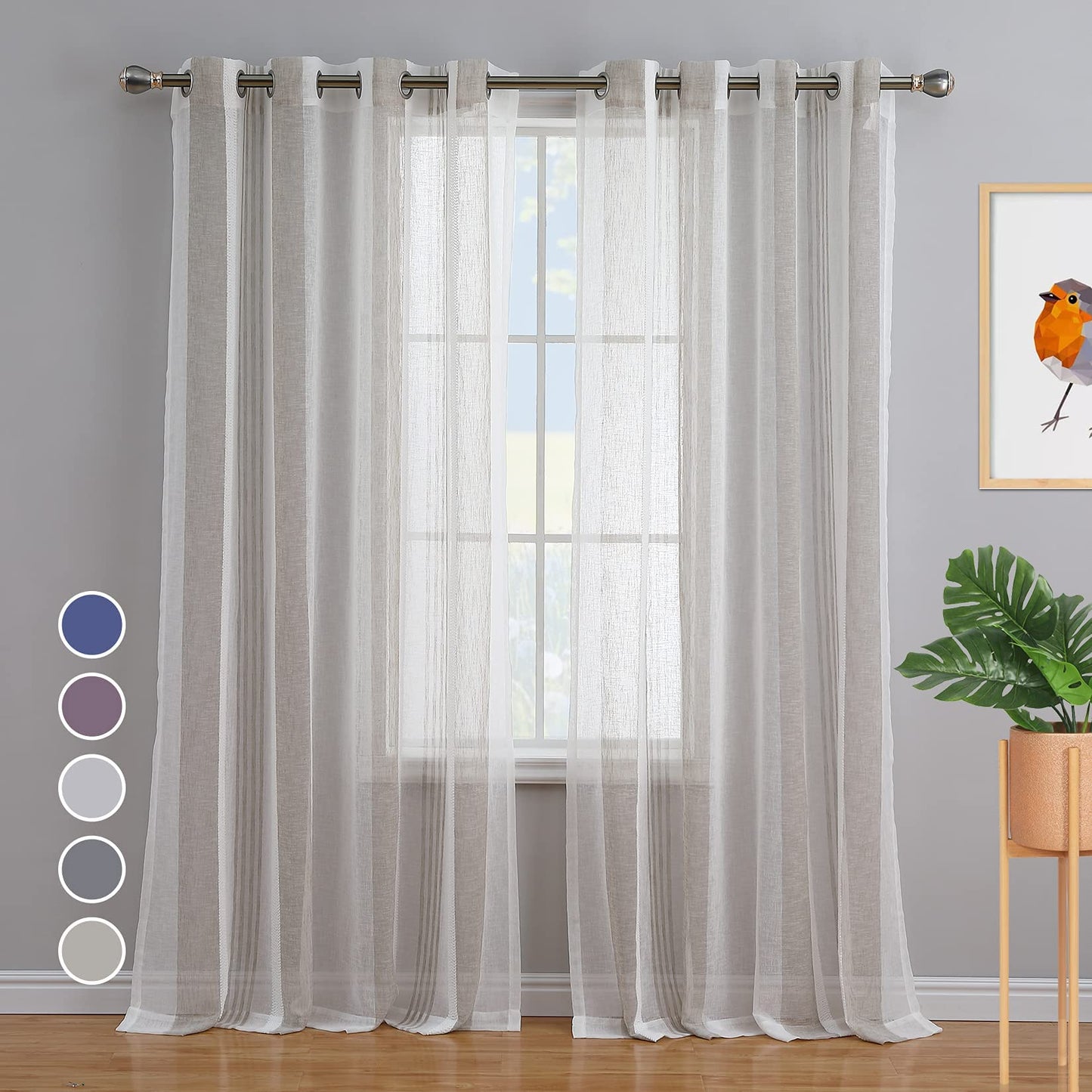 CAROMIO 52 inch W Sheer Curtains for Living Room Bedroom Beige 52 inch W x54 inch L