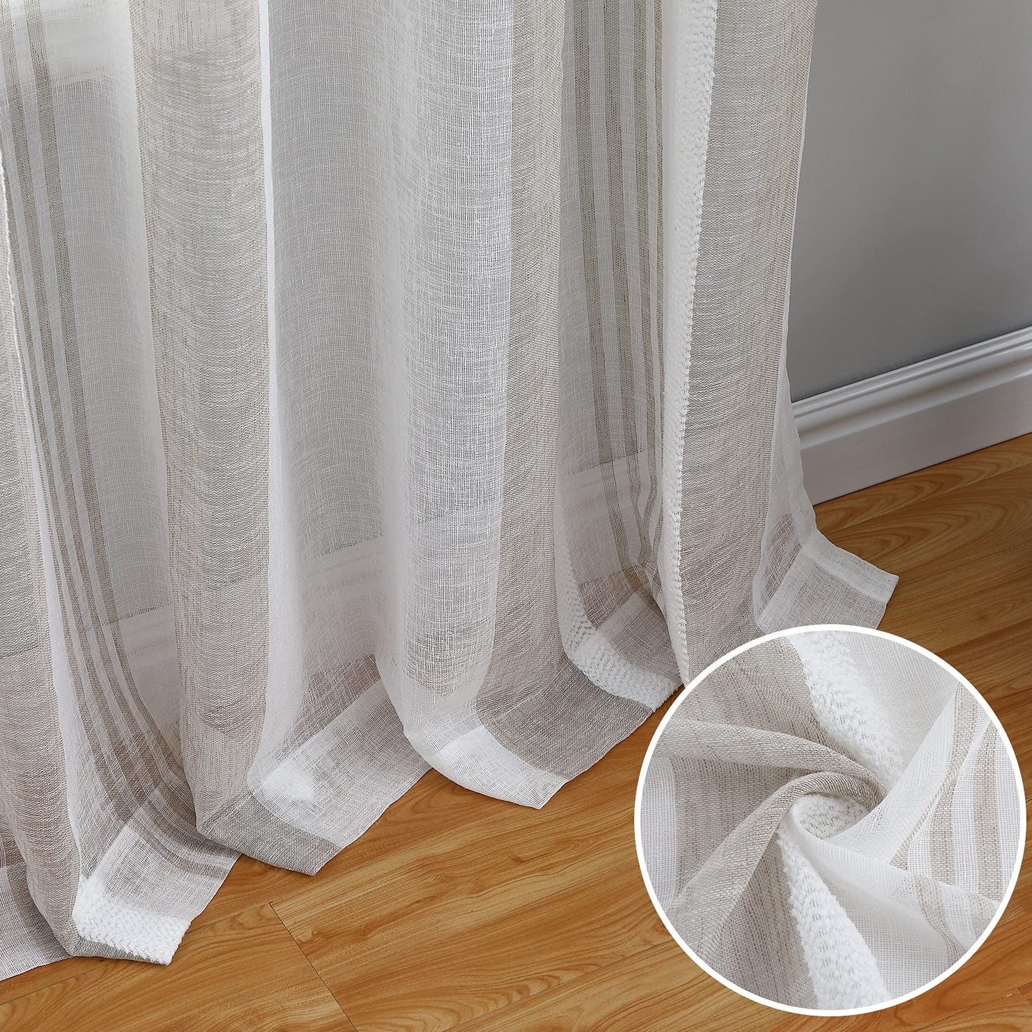 CAROMIO 52 inch W Sheer Curtains for Living Room Bedroom Beige 52 inch W x95 inch L