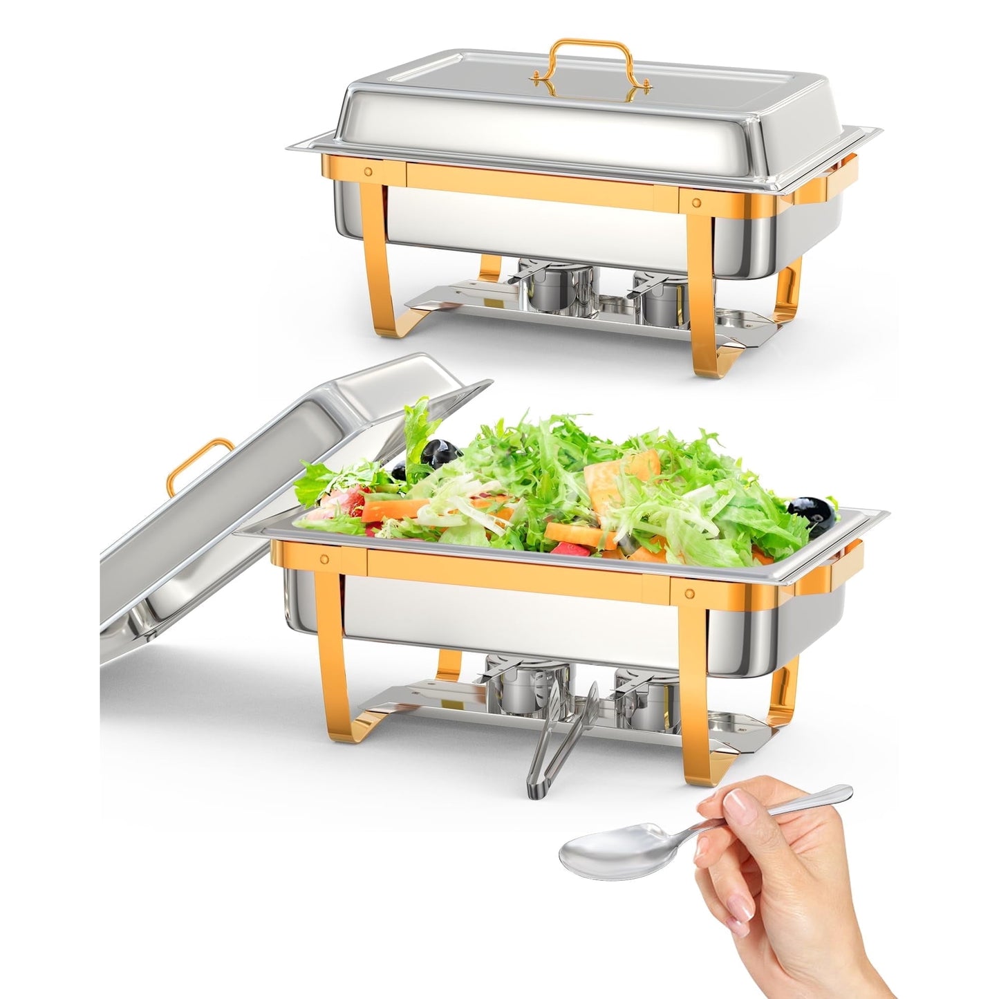 Garvee Electric Hot Pot 8 Qt Chafing Dishes with Buffet Lid Holder, Spoon and Tweezers