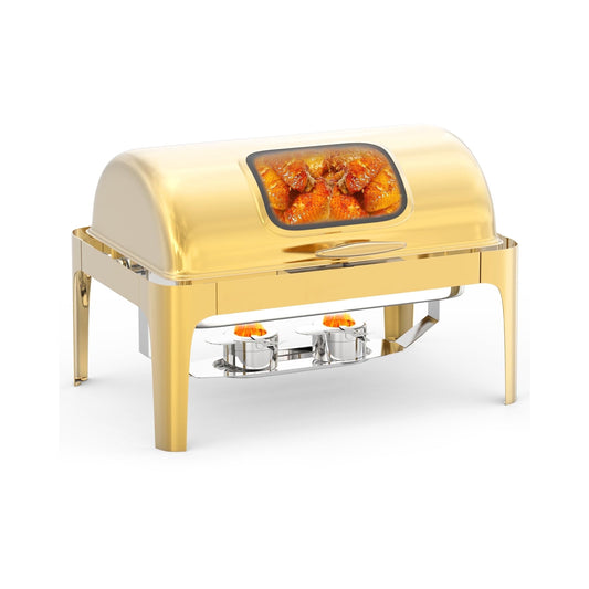 GARVEE Roll Top Chafing Dish Buffet Set, 9 QT Rectangular Catering Food Warmer, Golden