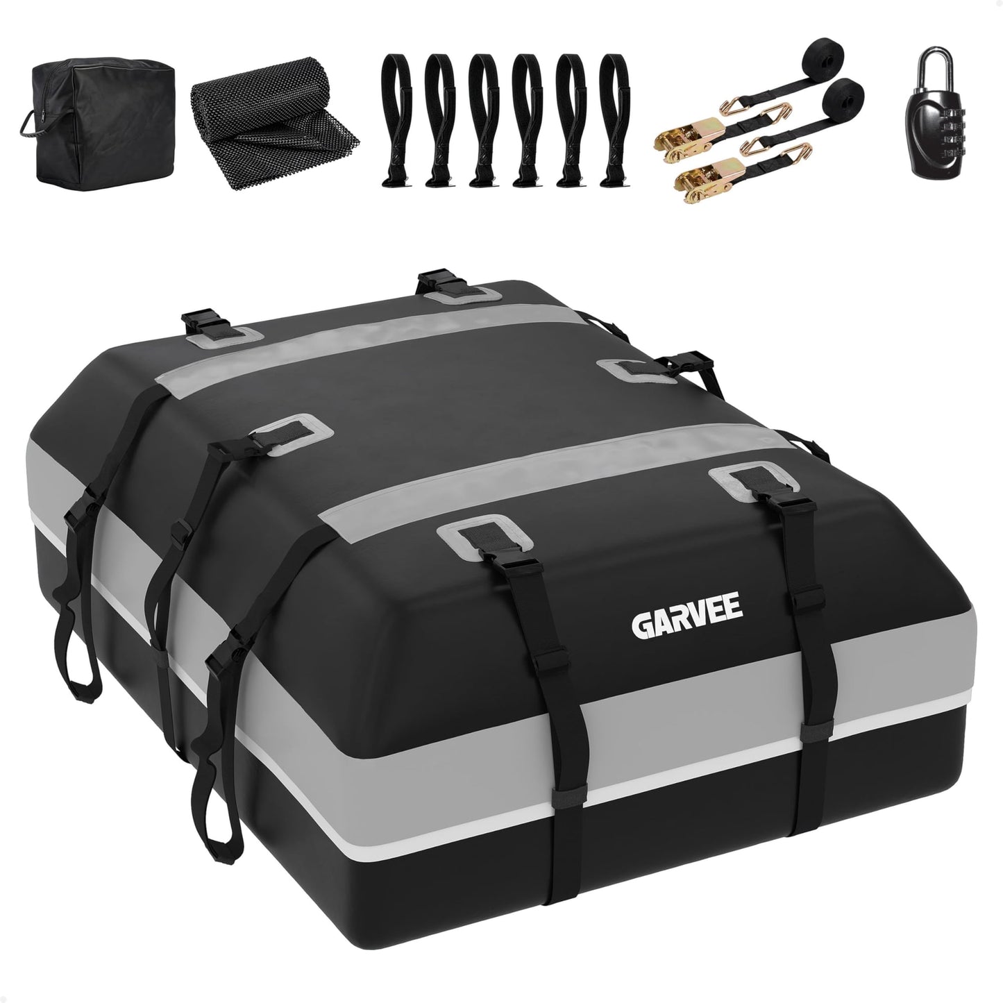 Garvee Car Rooftop Cargo Carrier Bag with Safety Hooks, Anti-Slip Mat, Lock for Cars & SUVs
