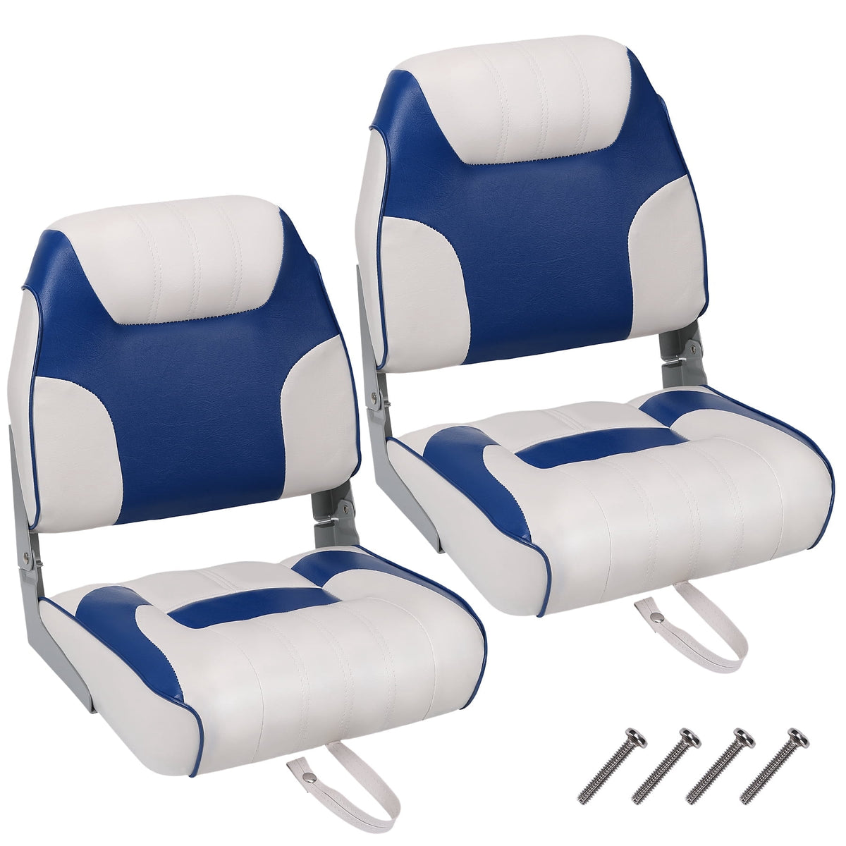 Garvee Low Back Folding Boat Seats, Marine Captain Chairs, 2 Count, Blue & White
