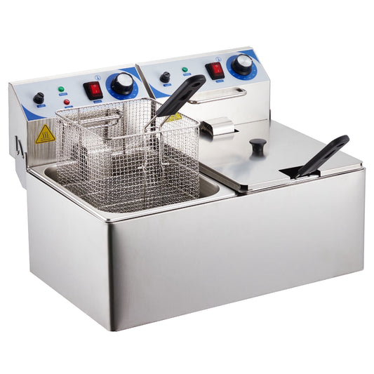 Garvee 2800W Commercial Electric Deep Fryers, 20 L, 2-Baskets, Silver