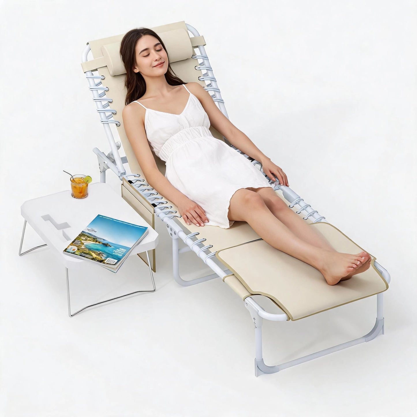 Garvee Sun Tanning Chair, Folding Chaise Lounge Chairs with Table