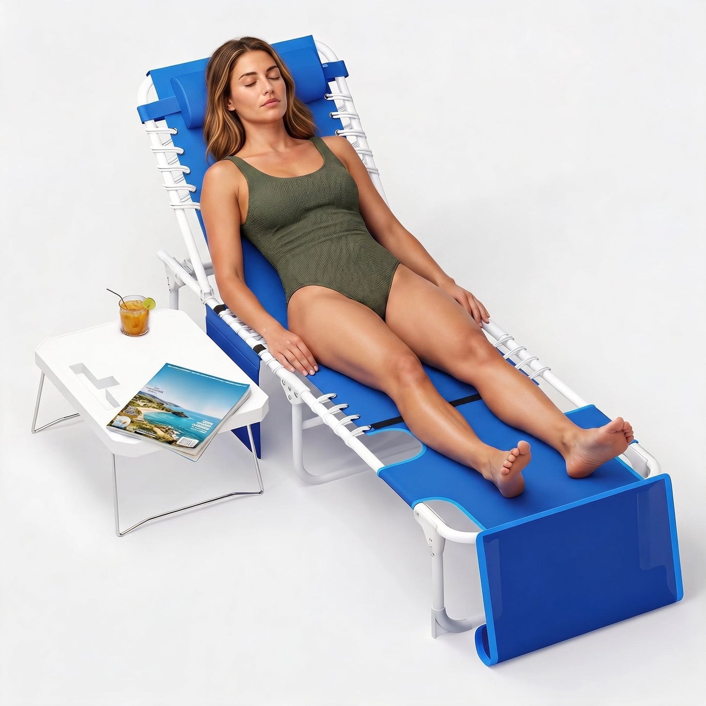Garvee Sun Tanning Chair, Folding Chaise Lounge Chairs with Table