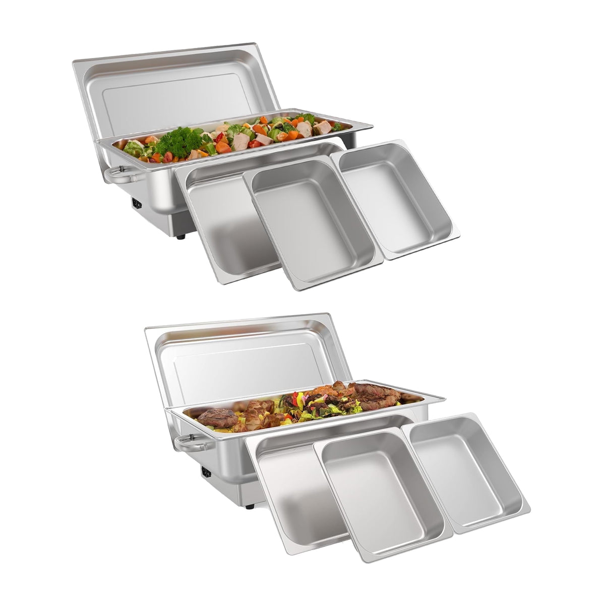 Garvee Electric Chafing Dish Buffet Set, 9 Qt, Stainless Steel, 2 Pack, Silver