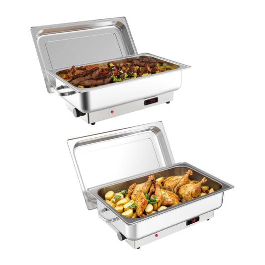 Garvee Electric Chafing Dish Buffet Set, 9 Qt, Stainless Steel, 2 Pack, Silver