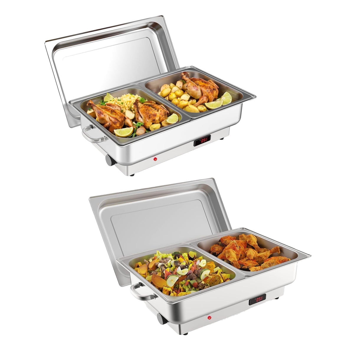 Garvee Electric Chafing Dish Buffet Set, 9 Qt, Stainless Steel, 2 Pack, Silver