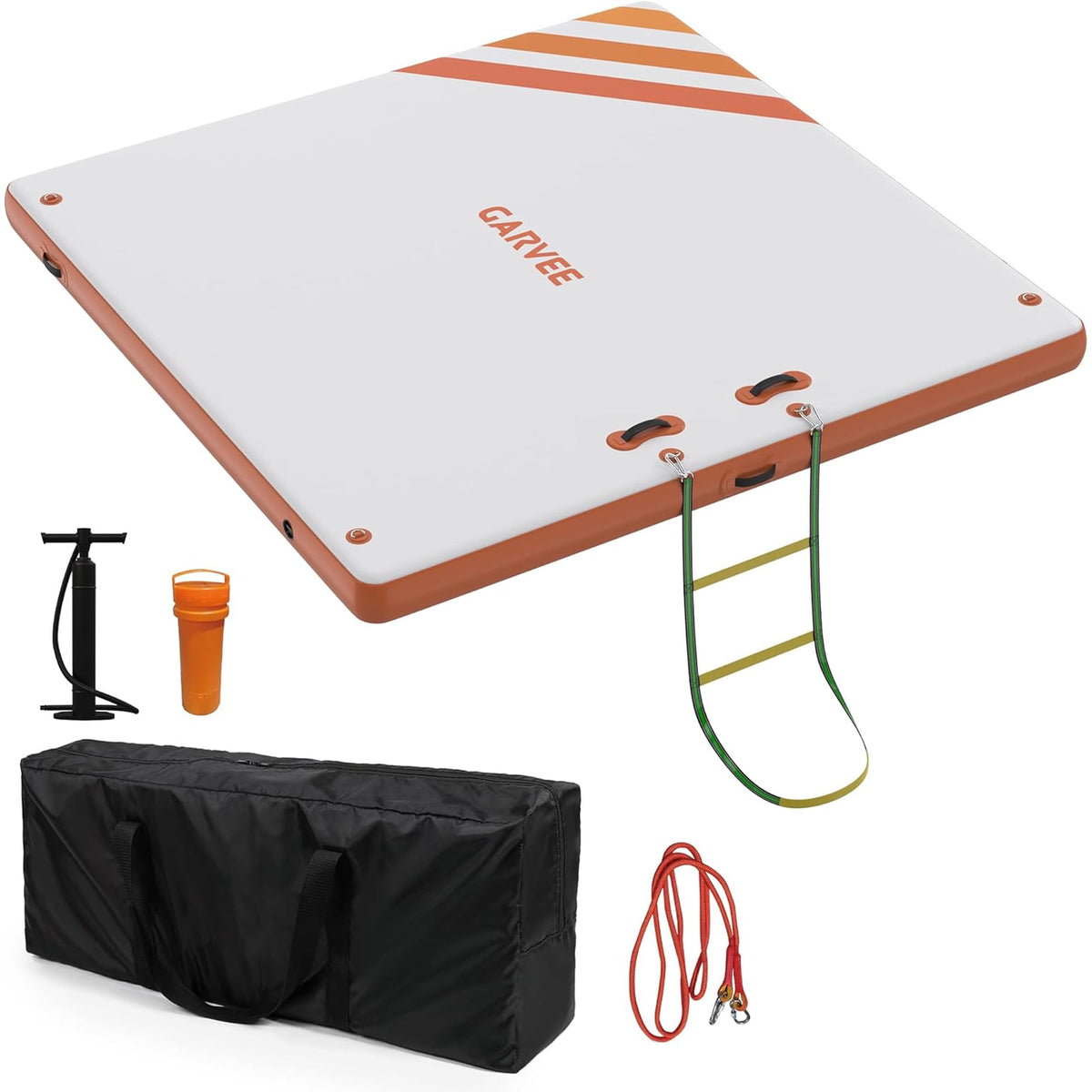 Garvee Inflatable Floating Dock 8 ft x 6 ft, 5.9 inch Thickness None-Slip PVC Surface, Orange & White