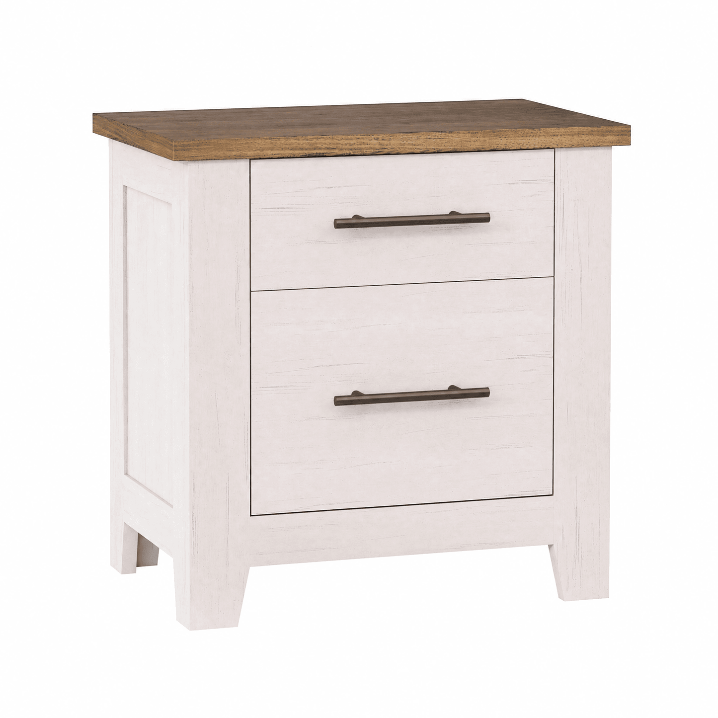 Garvee Nightstand with 2 Drawers, Farmhouse Night Stand with Brown Tabletop, 23" x 15.6"x 23", White