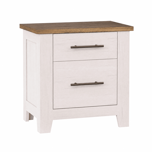 Garvee Nightstand with 2 Drawers, Farmhouse Night Stand with Brown Tabletop, 23" x 15.6"x 23", White