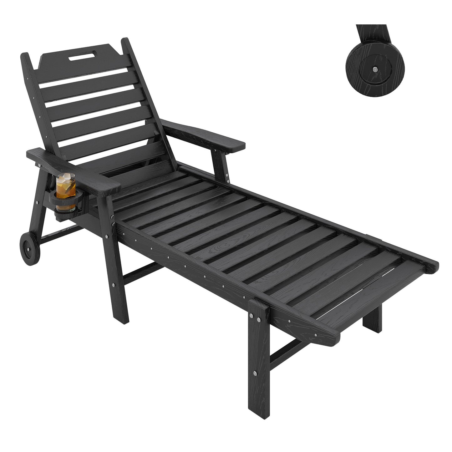 Garvee Outdoor Chaise Lounge 5 Position Adjustable with Rolling Wheels and Cup Holder