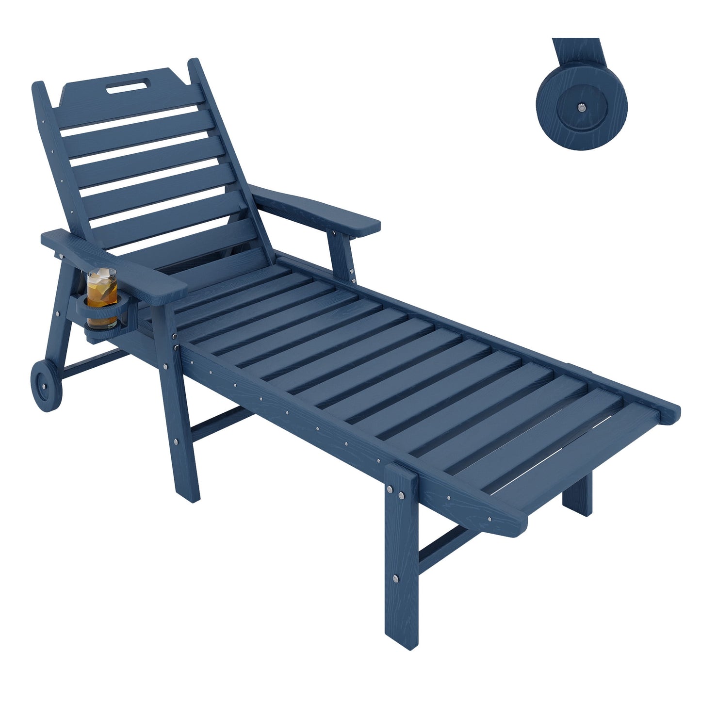 Garvee Outdoor Chaise Lounge 5 Position Adjustable with Rolling Wheels and Cup Holder