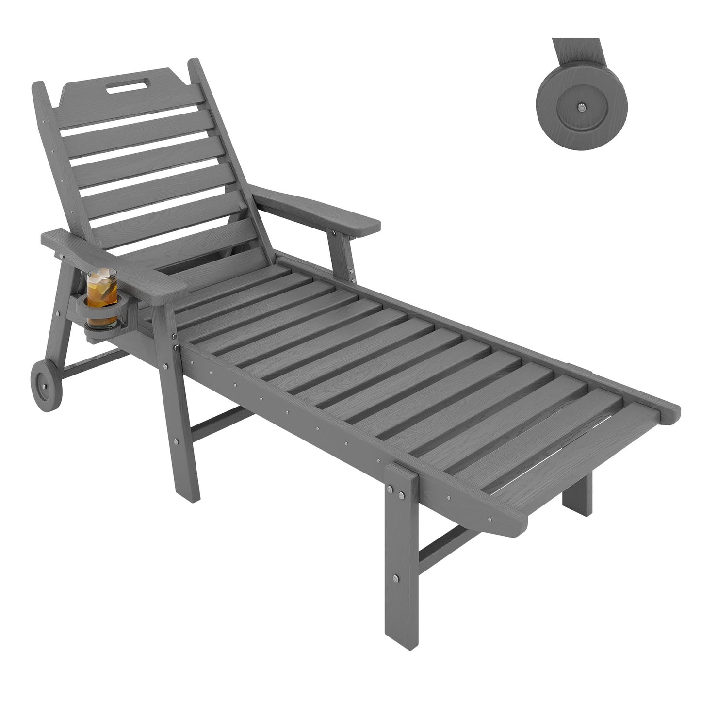 Garvee Outdoor Chaise Lounge 5 Position Adjustable with Rolling Wheels and Cup Holder