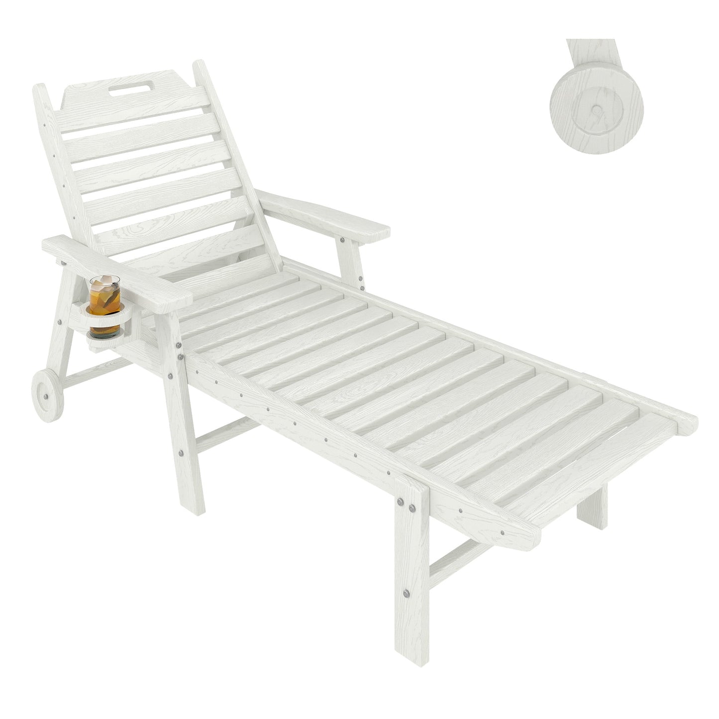 Garvee Outdoor Chaise Lounge 5 Position Adjustable with Rolling Wheels and Cup Holder
