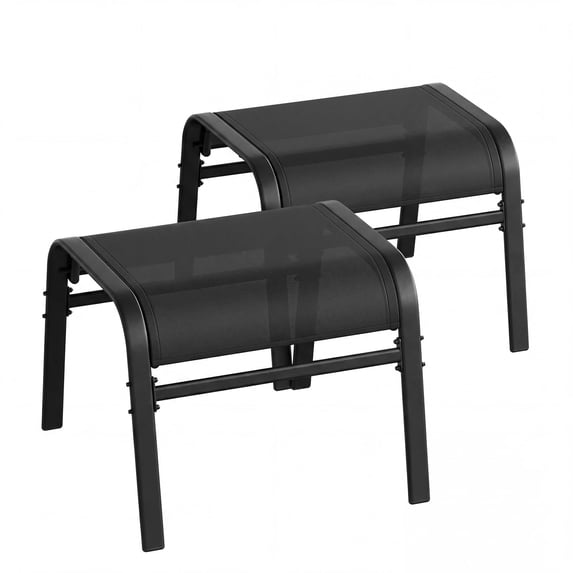 Garvee Stackable Outdoor Ottomans Set of 2,All-Weather Textilene Foot Stool with Metal Frame