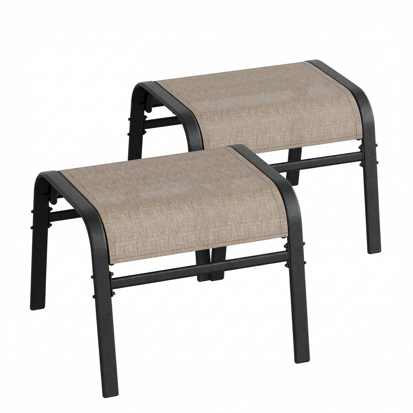 Garvee Stackable Outdoor Ottomans Set of 2,All-Weather Textilene Foot Stool with Metal Frame