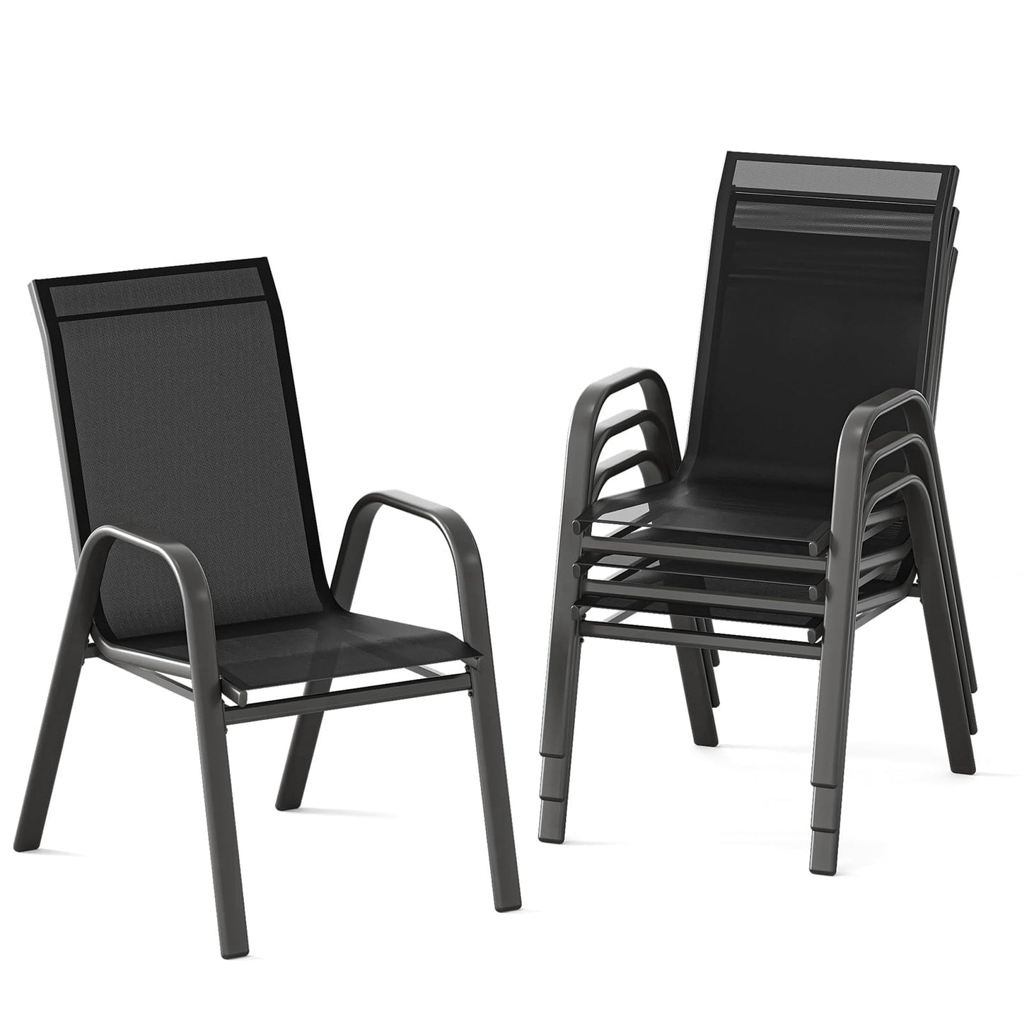 Garvee Stackable Patio Dining Chairs Set of 4, Metal and Textilene for Lawn Poolside