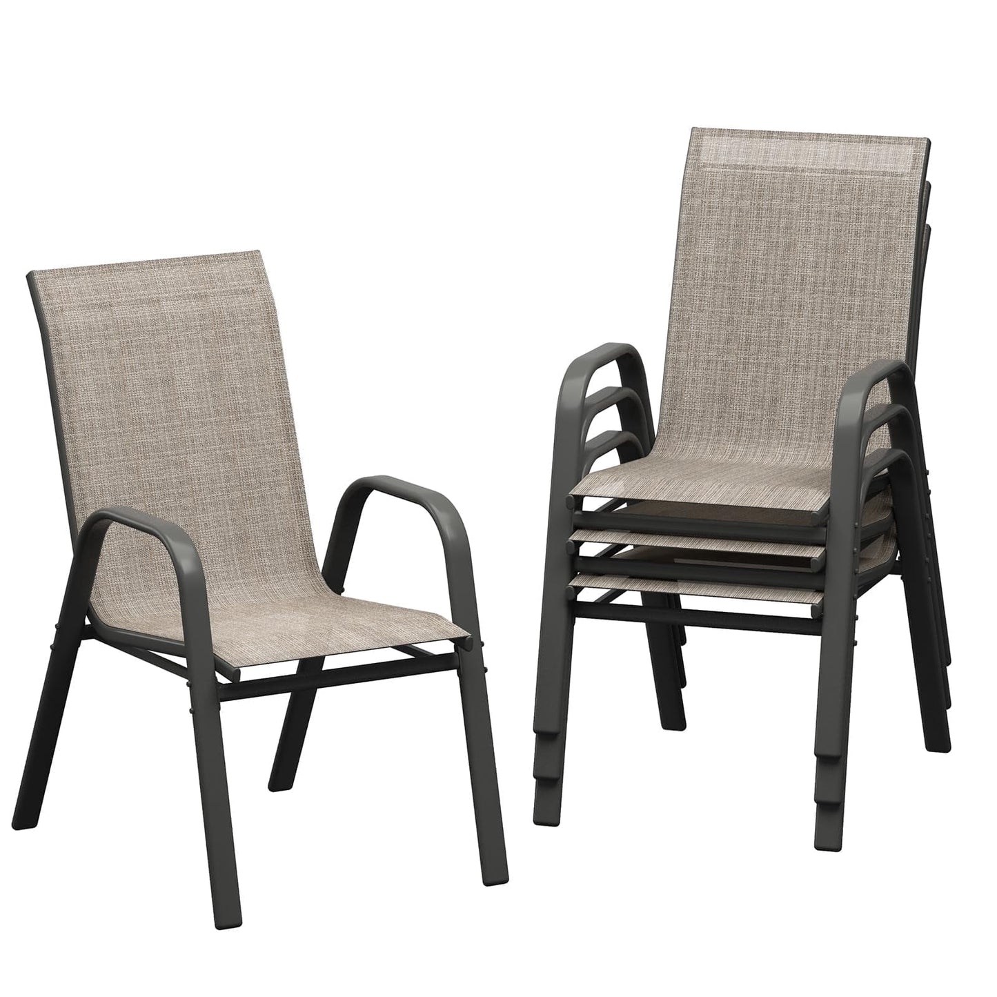 Garvee Stackable Patio Dining Chairs Set of 4, Metal and Textilene for Lawn Poolside