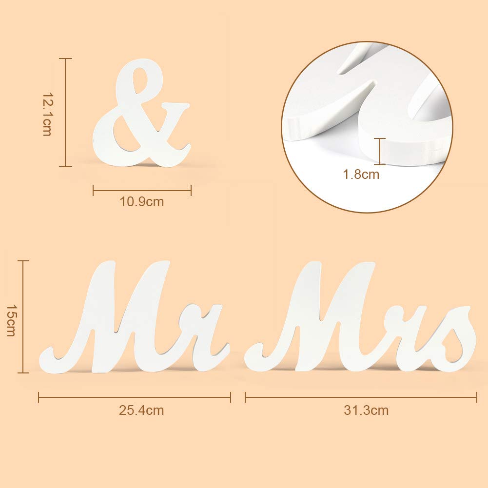 RONSHIN Mr and Mrs Wood Sign Exquisite Big Size for Wedding Sweetheart Table Decorations White