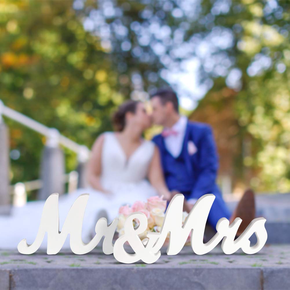 RONSHIN Mr and Mrs Wood Sign Exquisite Big Size for Wedding Sweetheart Table Decorations White