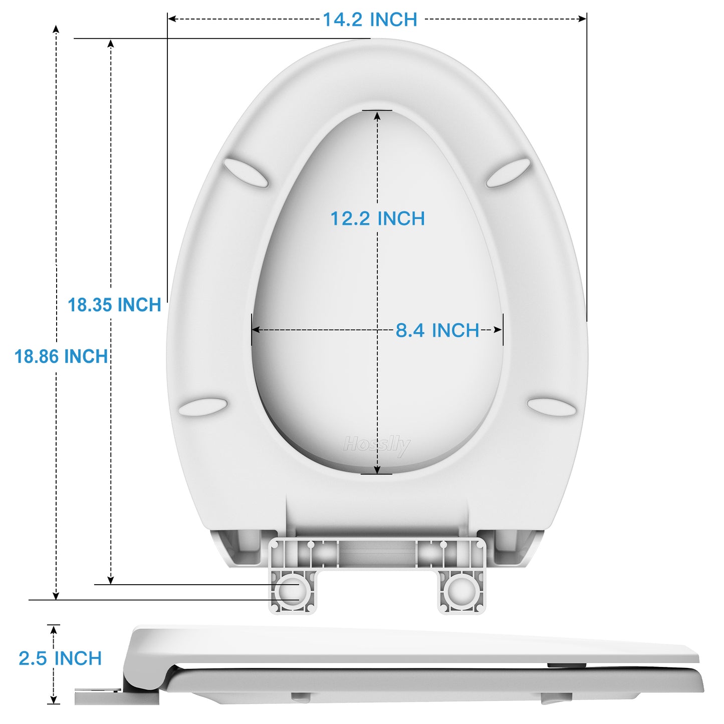 Garvee 19" Elongated Toilet Seat, Slow Soft Close, Easy to Install and Clean, Never Loosens, White