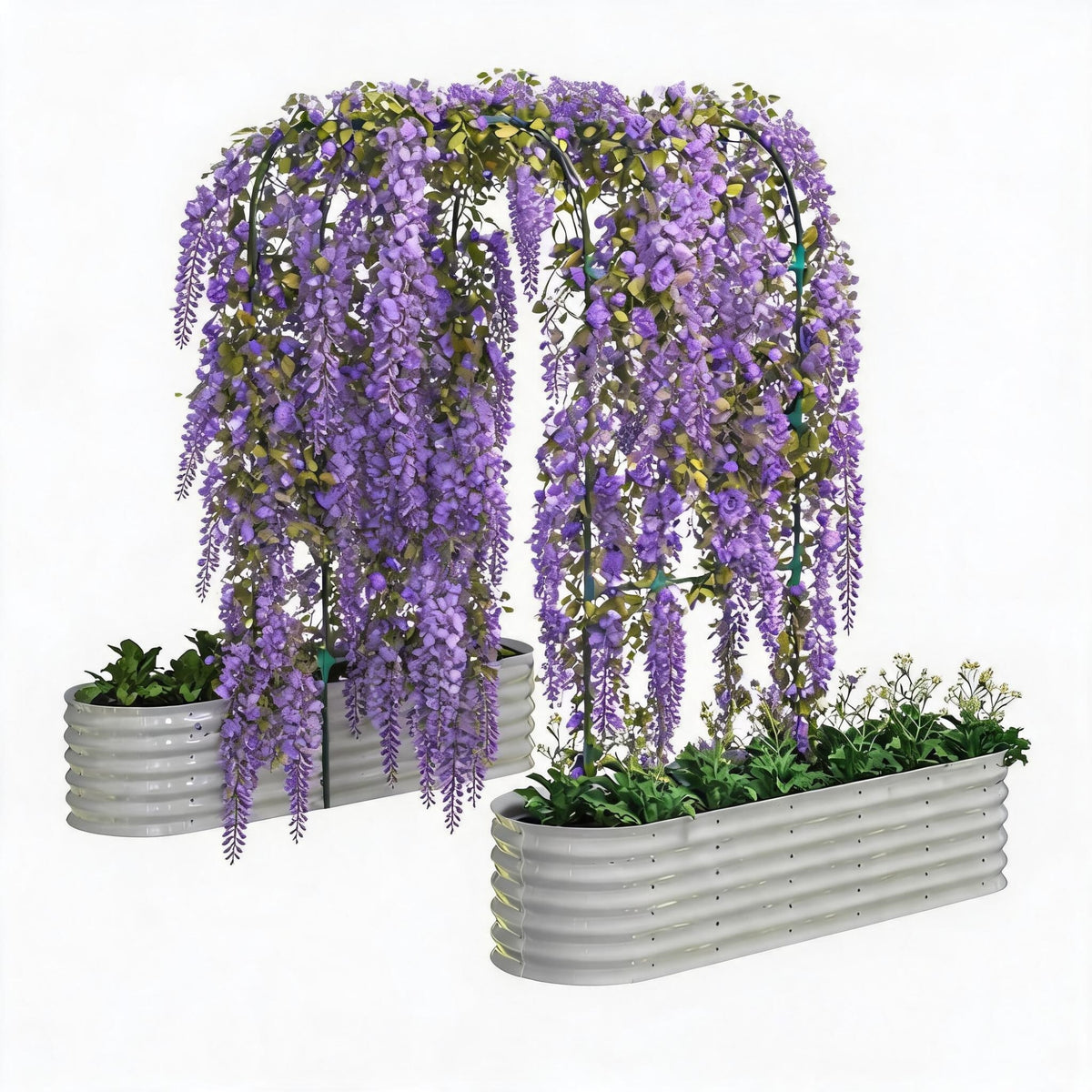 Riedhoff 2 Pack Raised Garden Bed Kit 6.56*1.96*1.47', with 7.87' Tall Arch Trellis