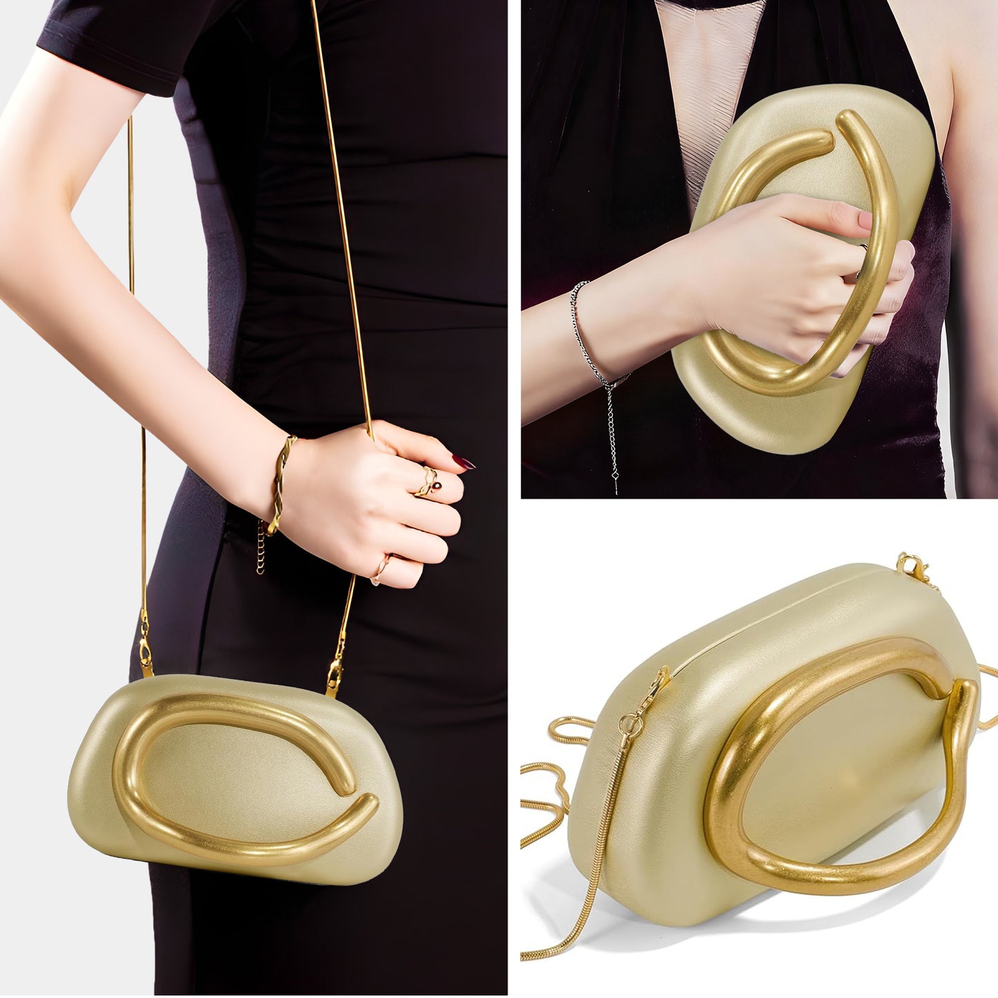 Garvee Women's PU Leather Clutch Purses with Detachable Chain, Metal Handle, Golden