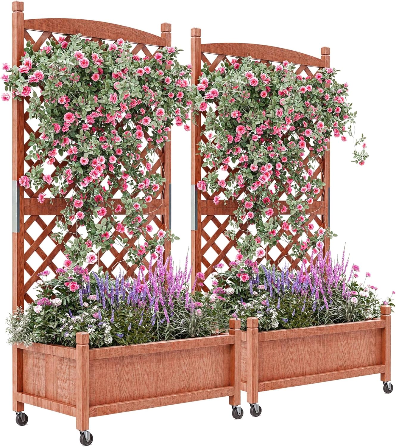 Garvee Cedar Garden Bed Set with Trellis, Drainage Holes & Wheels, 29.52 x 12.99 x 61.41 "