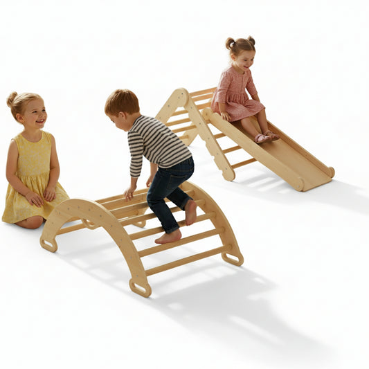 Garvee Pikler Triangle Set, 3-in-1 Toddler Climbing Toys, with Ramp Arch Ladder, Oak