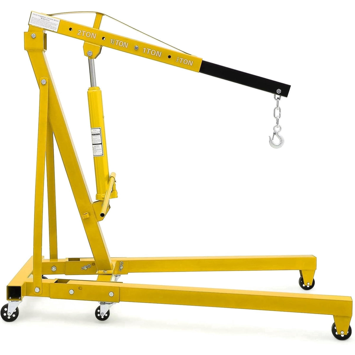 Riedhoff Steel Hydraulic Engine Hoist, 2 Ton Max, Cherry Picker, 4400 lbs, No Lever, Yellow