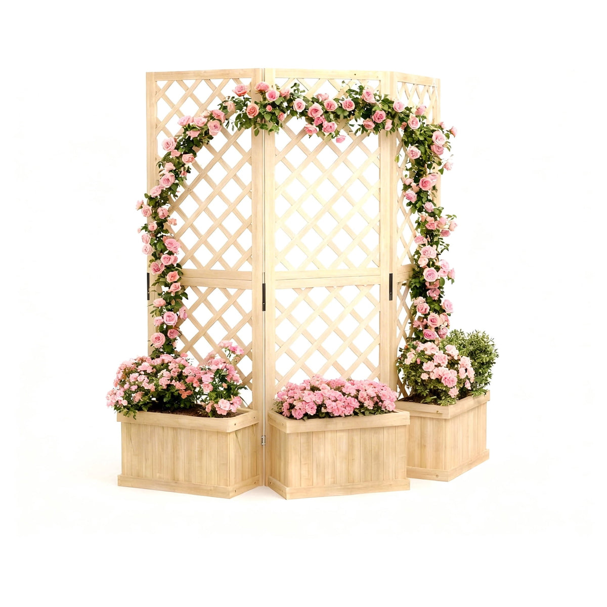Riedhoff Outdoor Planter Boxes with 3 Privacy Screen, 62 x 10.39 x 65", Drain Holes, Oak