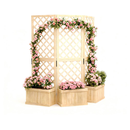 Riedhoff Outdoor Planter Boxes with 3 Privacy Screen, 62 x 10.39 x 65", Drain Holes, Oak