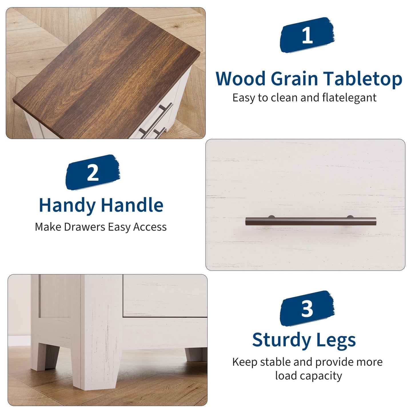 Garvee Nightstand with 2 Drawers, Farmhouse Night Stand with Brown Tabletop, 23" x 15.6"x 23", White