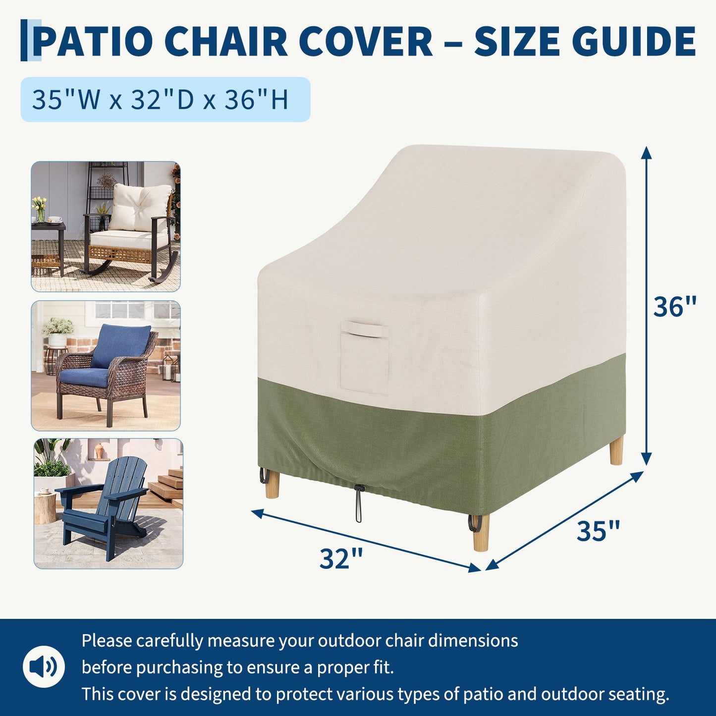 Garvee Patio Chair Cover, Furniture Shield, 32"  x 35"  x 36", Beige
