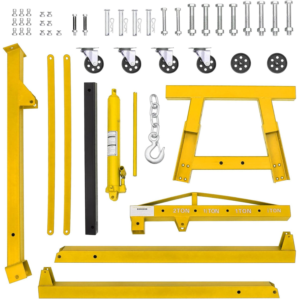 Riedhoff Steel Hydraulic Engine Hoist, 2 Ton Max, Cherry Picker, 4400 lbs, No Lever, Yellow