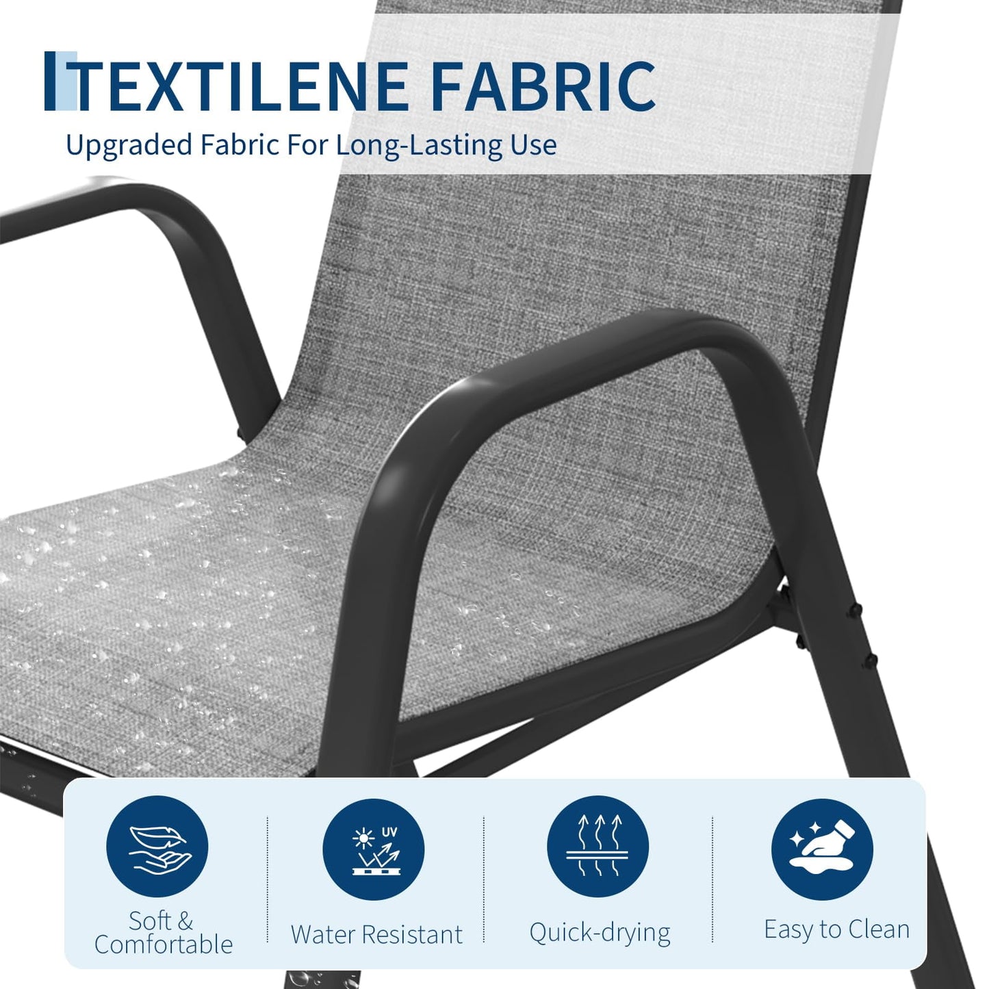 Garvee Stackable Patio Dining Chairs Set of 4, Metal and Textilene for Lawn Poolside