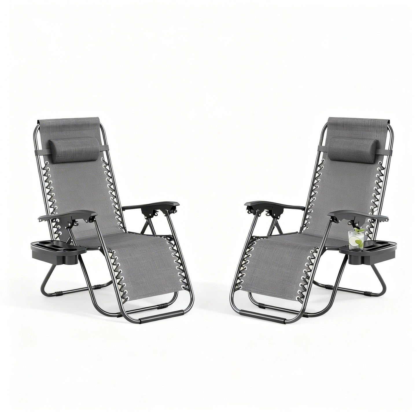 Garvee Adjustable Zero Gravity Lounge Chair Set of 2, Pillow & Cup Holder Tray