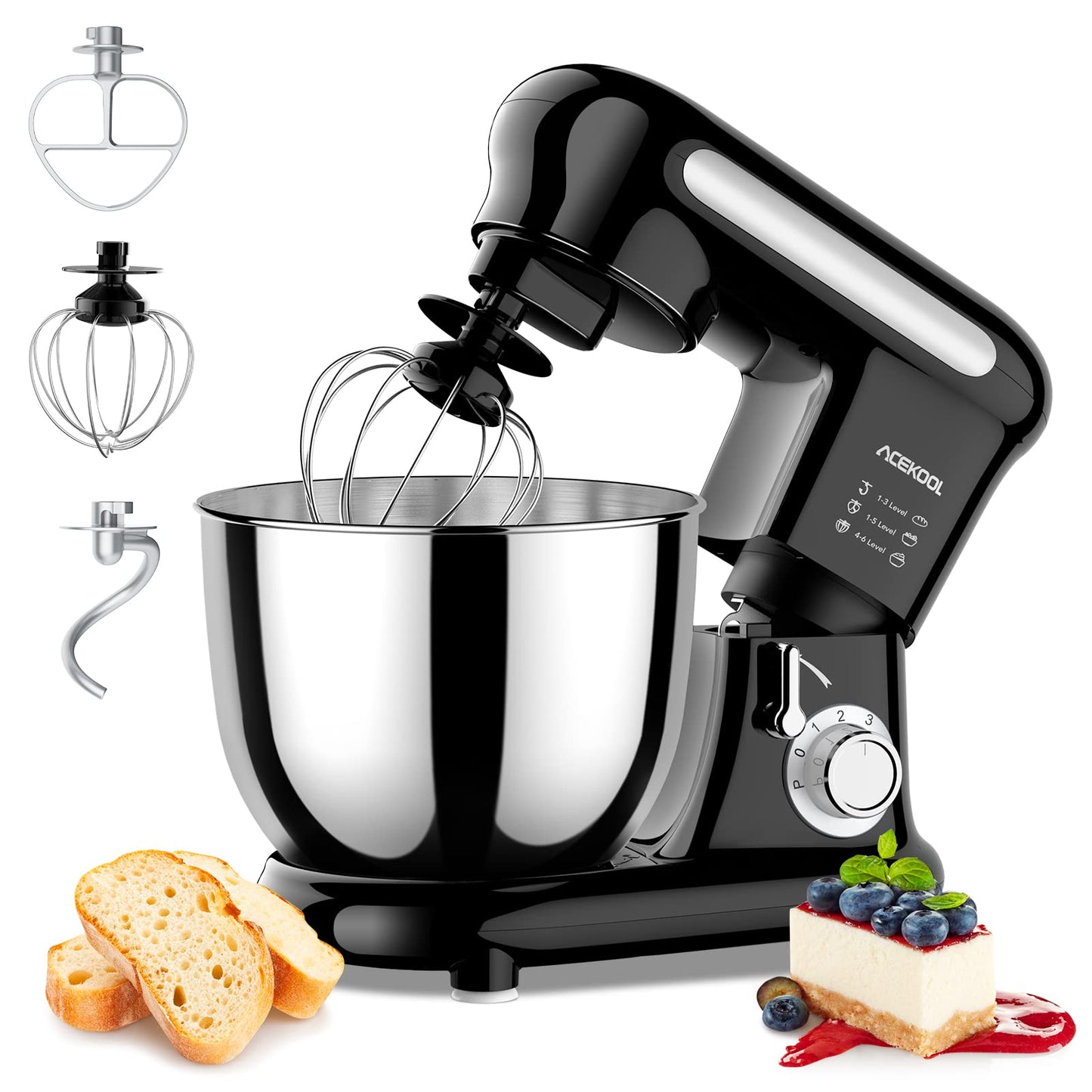 ACEKOOL Stand Mixer MC3 4QT 6 Speeds Tilt-Head Small Food Mixers UK Plug