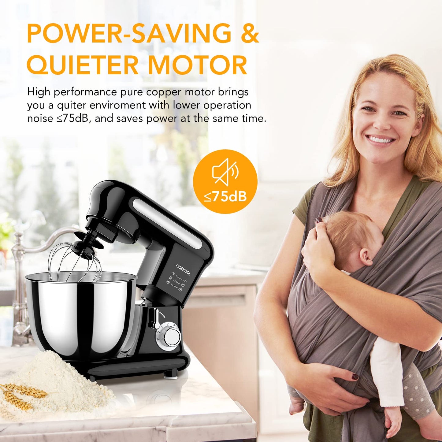 ACEKOOL Stand Mixer MC3 4QT 6 Speeds Tilt-Head Small Food Mixers EU Plug