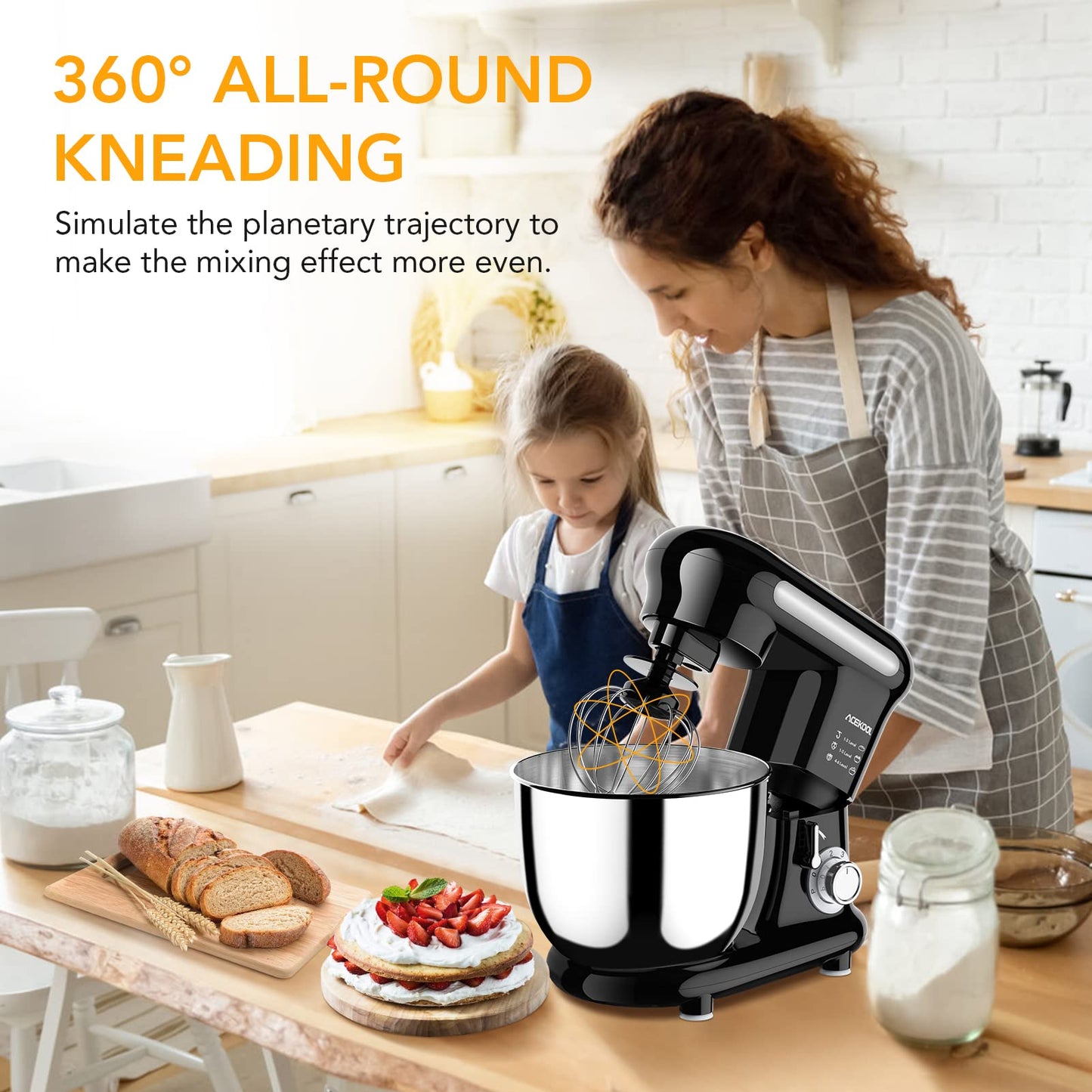 ACEKOOL Stand Mixer MC3 4QT 6 Speeds Tilt-Head Small Food Mixers UK Plug