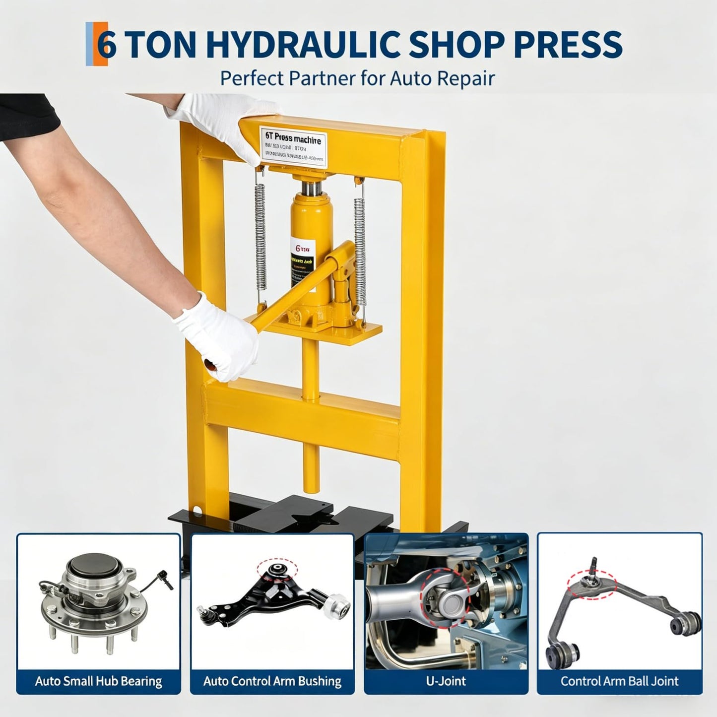 Garvee Hydraulic Shop Press, H-Frame Heavy Duty Steel, Yellow