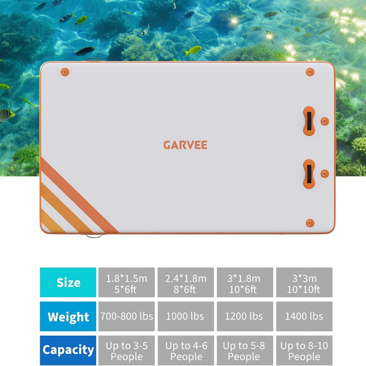 Garvee Inflatable Floating Dock 8 ft x 6 ft, 5.9 inch Thickness None-Slip PVC Surface, Orange & White