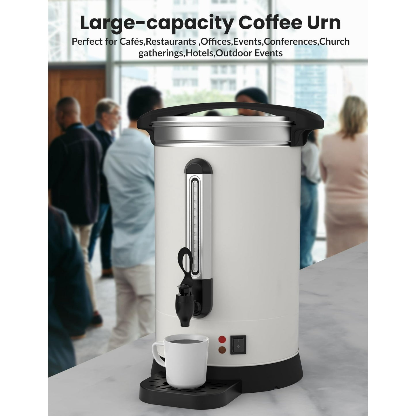 Garvee 100-Cup Commercial Coffee Urn, Hot Water Dispenser, 14L /3.8 Gal, White